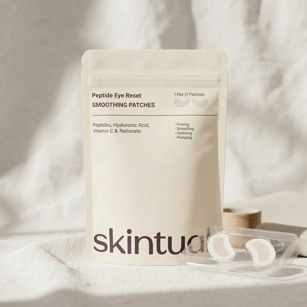 Skintuals Peptide Eye Reset Smoothing Patches packaging on a neutral background